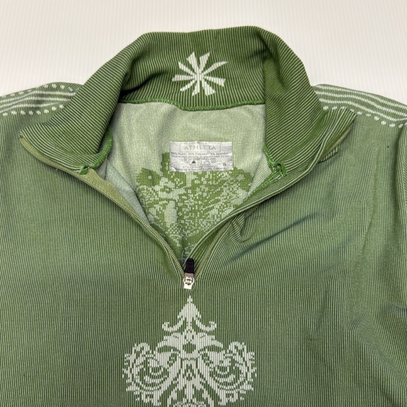Vintage Athleta Partial Zip Green and White Yoga Top  - size Small - Picture 8 of 11